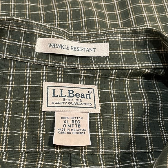 LL Bean Wrinkle Resistant Long Sleeve Green Plaid Button Shirt, Men’s XL-Reg - Picture 3 of 3